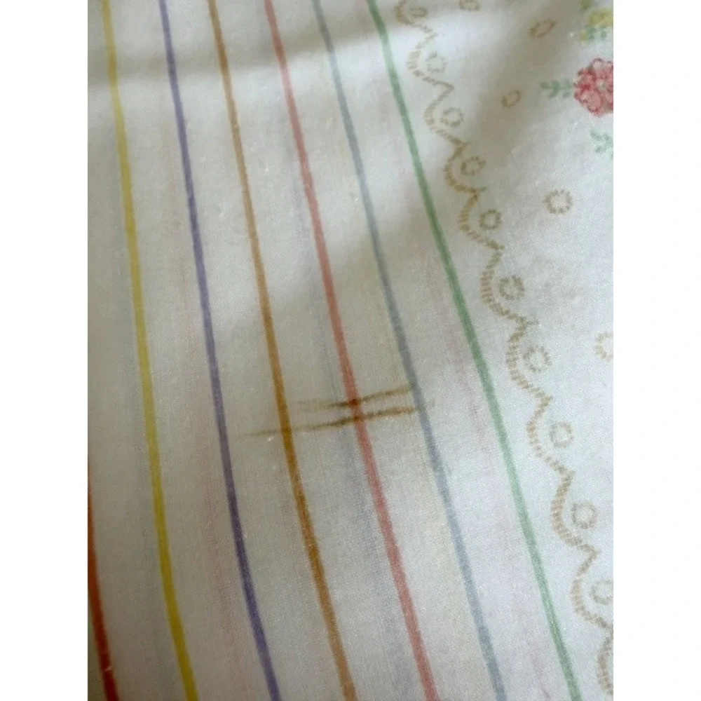 Vintage Full Size Flat sheet with pastel stripe and floral